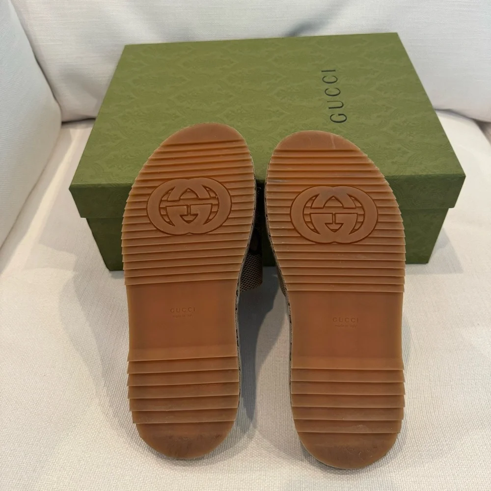 Gucci Brown Monogram Slides - Picture 7 of 9